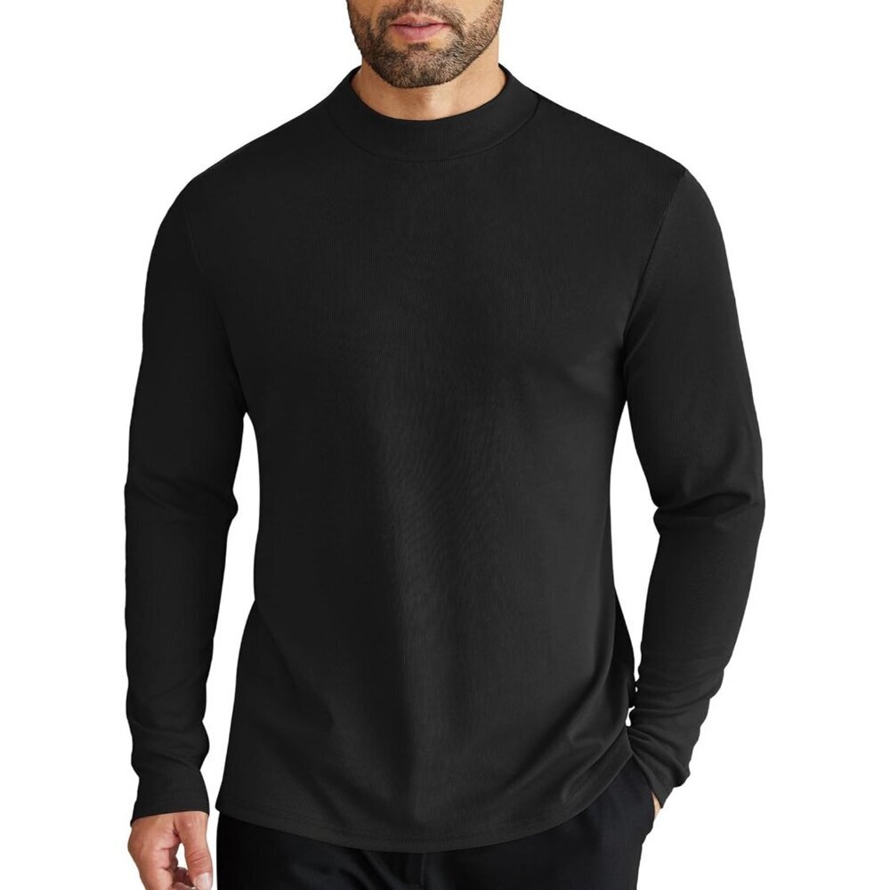 Men's Mock Turtleneck Long Sleeve Shirts Slim Fit Basic T-Shirt Lightweight Ribb